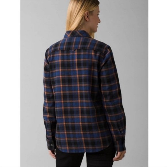 NWT PrAna Golden Canyon Blue/Burnt Orange/Black Snap Flannel Rich Sapphire - Picture 11 of 13